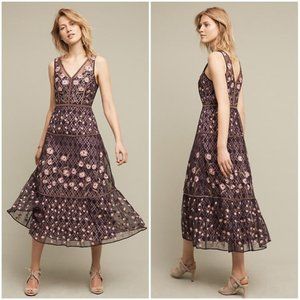 Anthropologie Purple Embroidered Dress